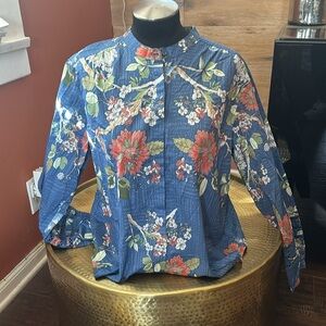 Johnny Was  Blue Floral Print Blouse